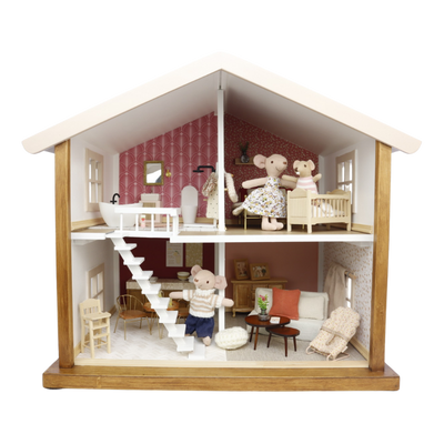 Houten poppenhuis – compleet ingericht