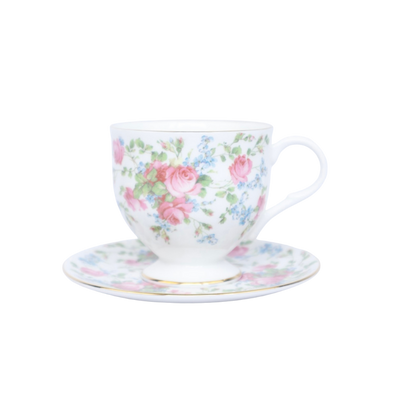 Vintage porseleinen kop & schotel – rozen & vergeet-mij-nietjes