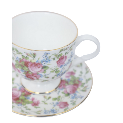 Vintage porseleinen kop & schotel – rozen & vergeet-mij-nietjes