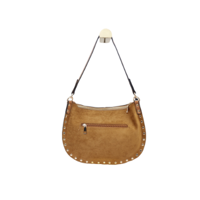 Cognac suède schoudertas met studs