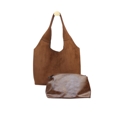 Suède look schoudertas bruin