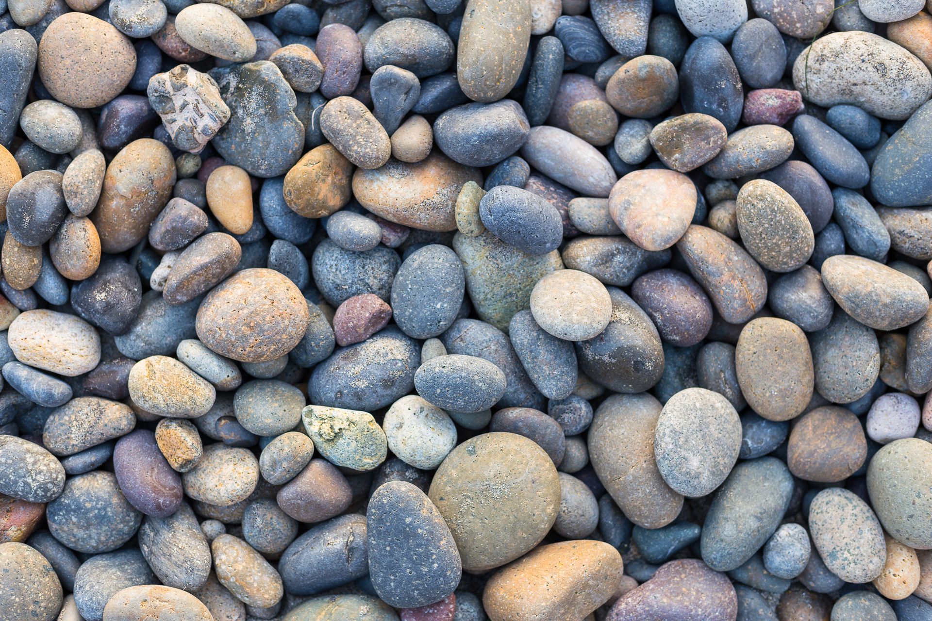 Smooth multicolored river stones arranged closely together. Smooth multicolored river stones arranged closely together.