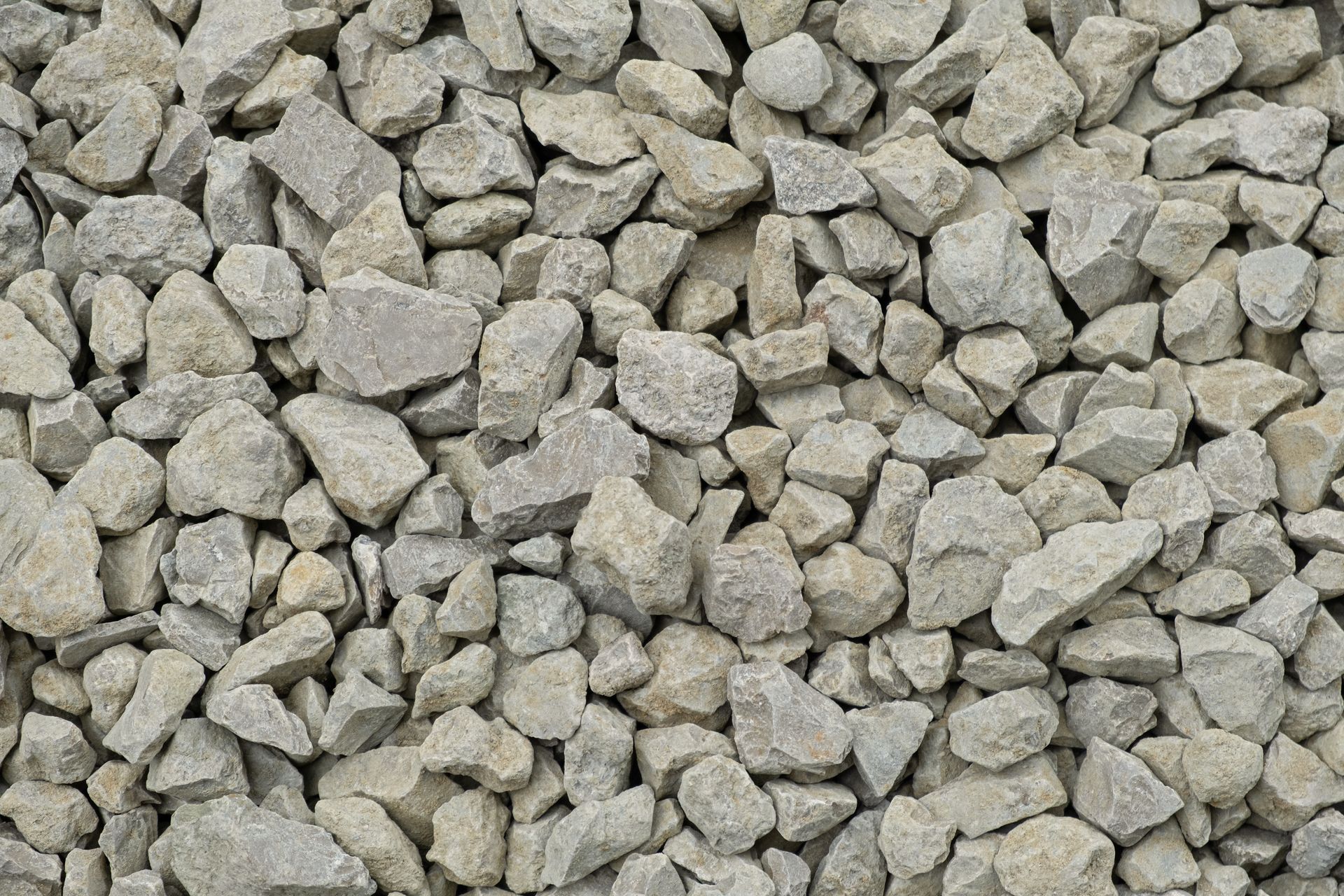 Gray crushed stone aggregate.