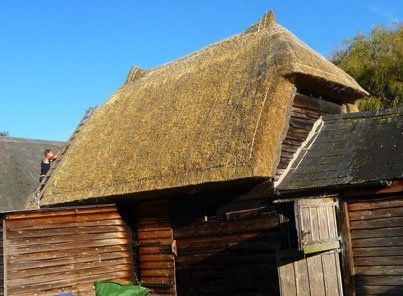Thatched roof ridge repair work