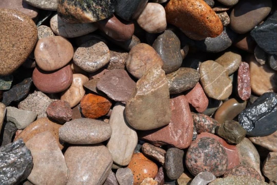 There are many different types of rocks in this pile.