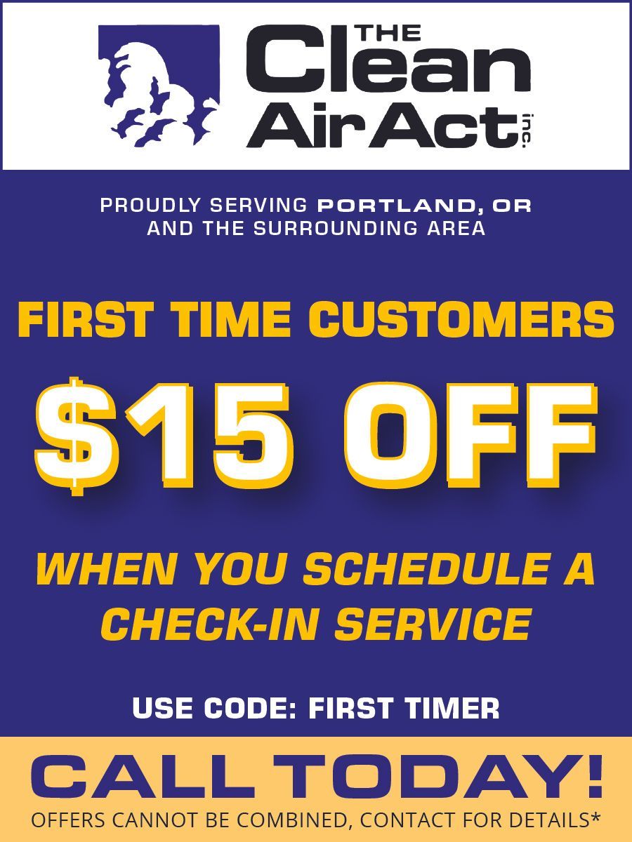 An advertisement for the clean air act that says first time customers get $ 15 off