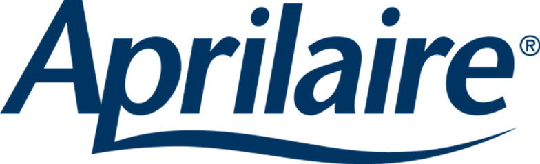 A blue aprilaire logo on a white background