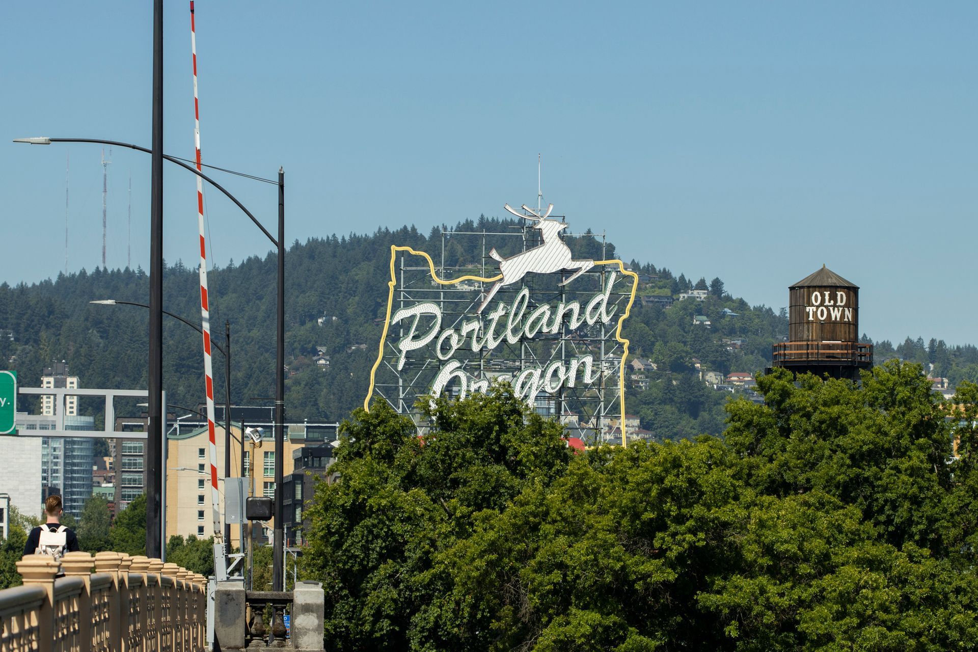 Portland Oregon sign during a hot summer day in Portland, Oregon.