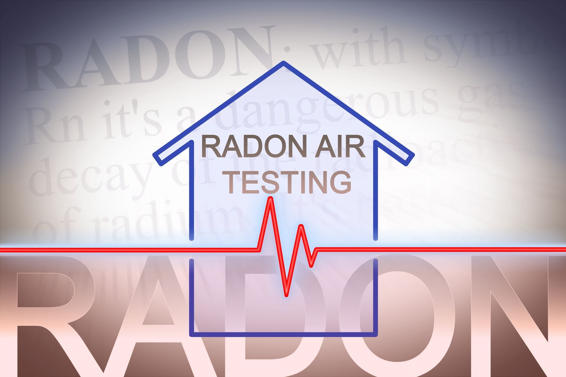 A logo for radon air testing with a house on it