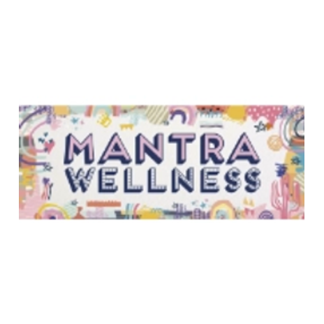 a logo for mantra wellness with a colorful background