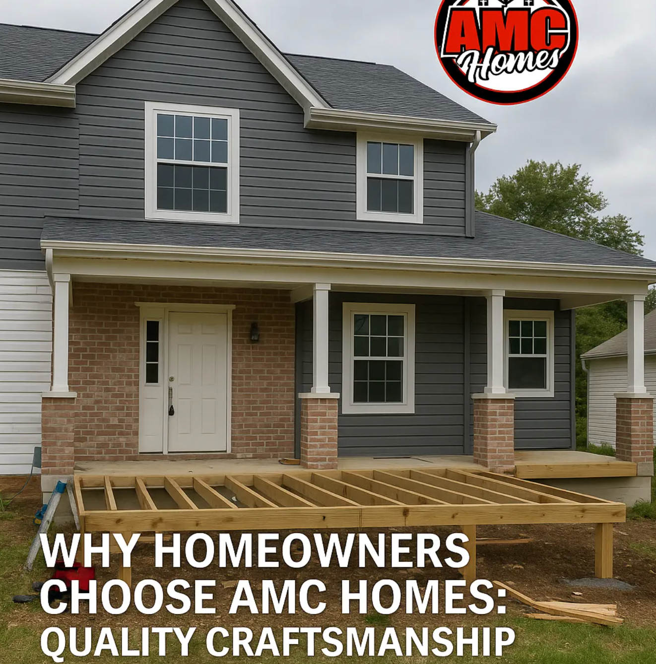 A two-story, recently renovated home with fresh siding, a new roof, and a spacious deck, representing the craftsmanship of AMC Homes in Dubuque.