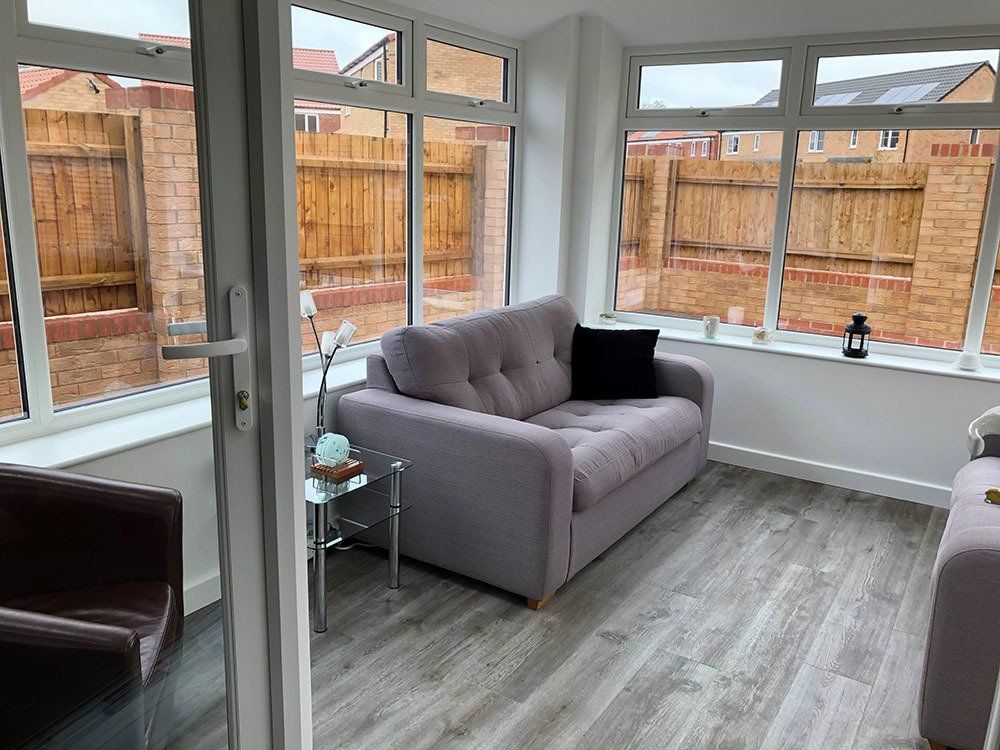 Internal view of Edwardian Conservatory with Guardian Warm Roof, UPVC windows including Velux, added to a new build – Martham, Great Yarmouth, Norfolk