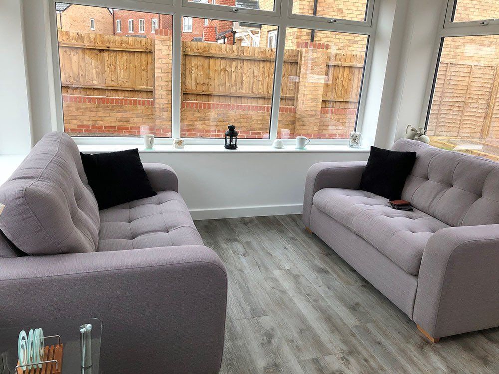 Internal view of Edwardian Conservatory with Guardian Warm Roof, UPVC windows including Velux, added to a new build – Martham, Great Yarmouth, Norfolk