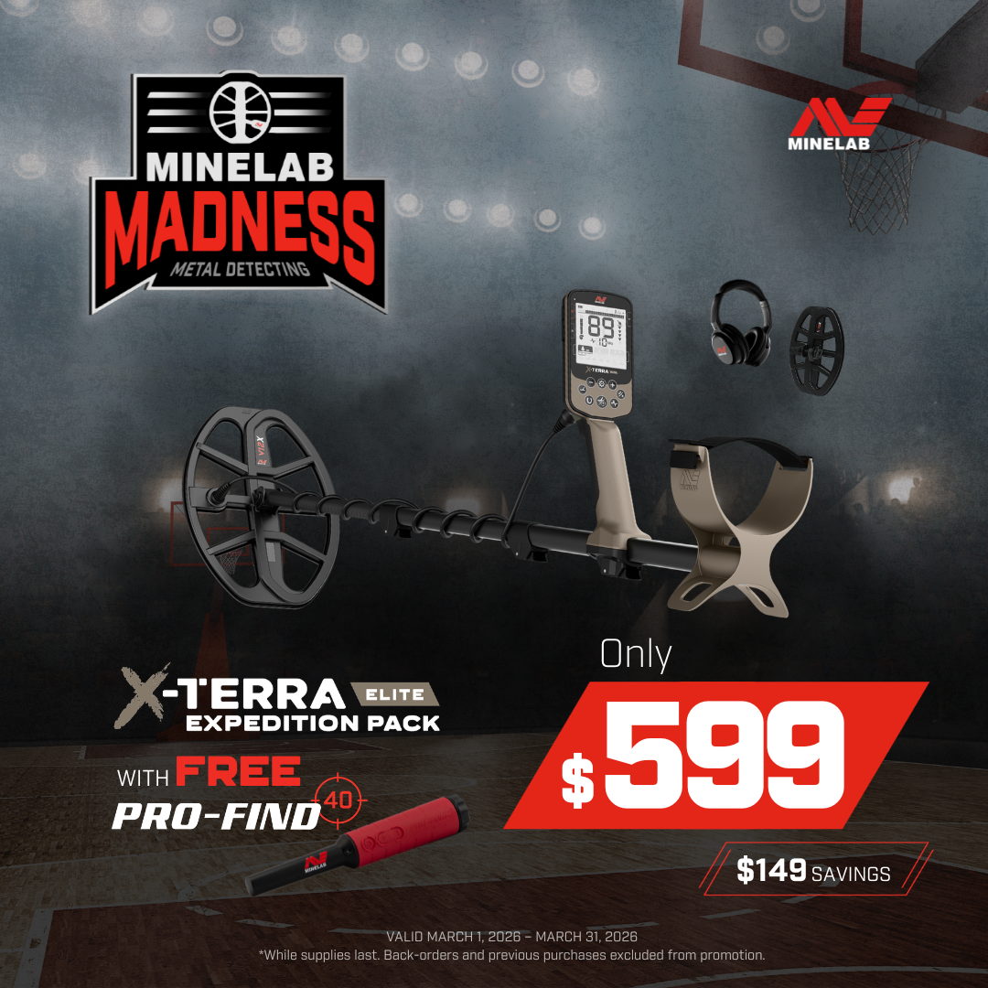 Minelab metal detector sale with free Pro-Find. Features X-Terra Elite Expedition Pack for $599.