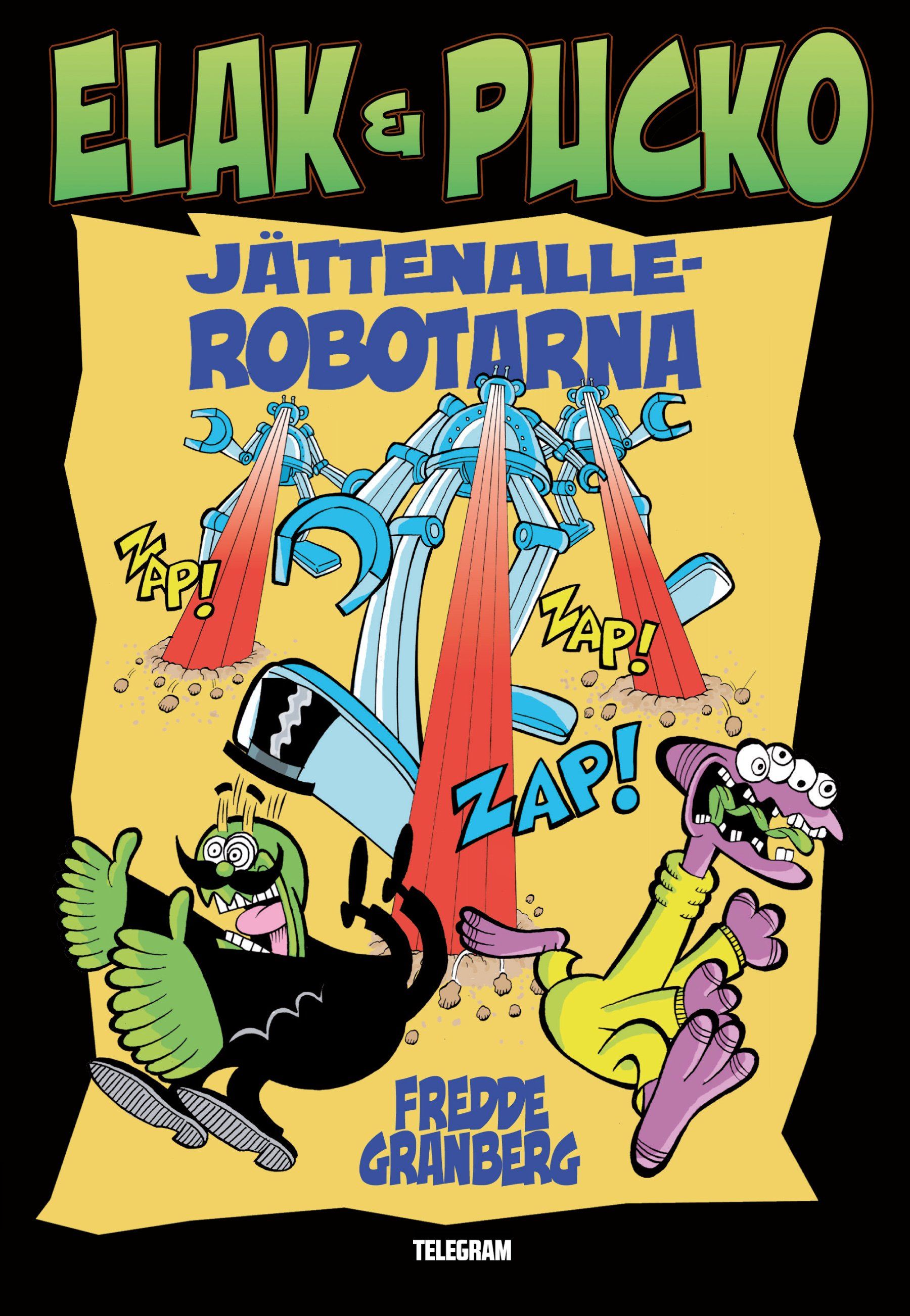 Boken Jättenallerobotarna är skriven av Fredde Granberg och illustrerad av Johan Andreasson på Stevali Bokförlag.