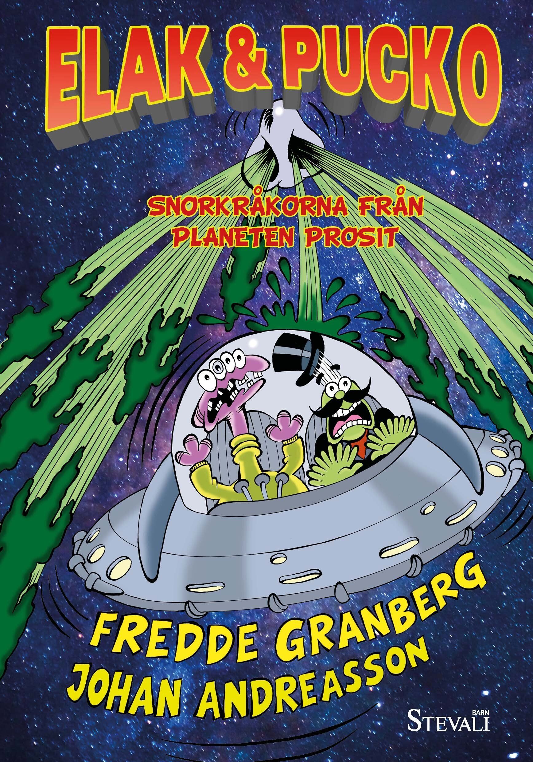 Boken Snorkråkorna från planeten Prosit är skriven av Fredde Granberg och illustrerad av Johan Andreasson på Stevali Bokförlag.