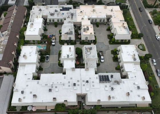 Aerial view of the roof of a complex.