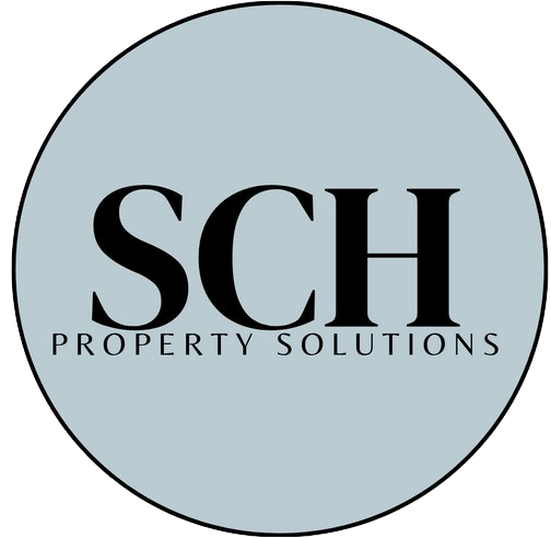 Logo for SCH Property Solutions: black initials "SCH" above text "PROPERTY SOLUTIONS" in a light blue circle.
