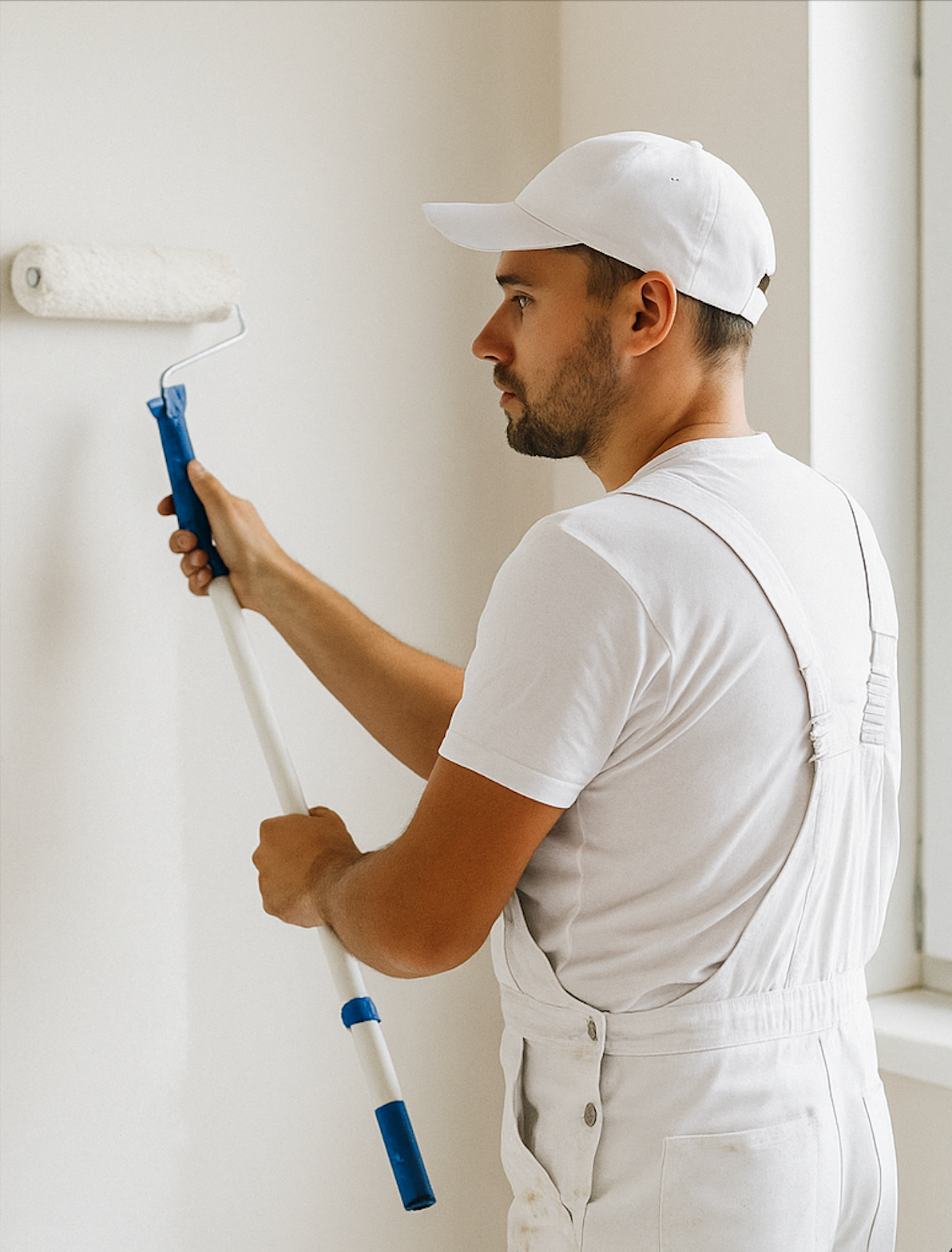 A man is painting a wall with a roller.