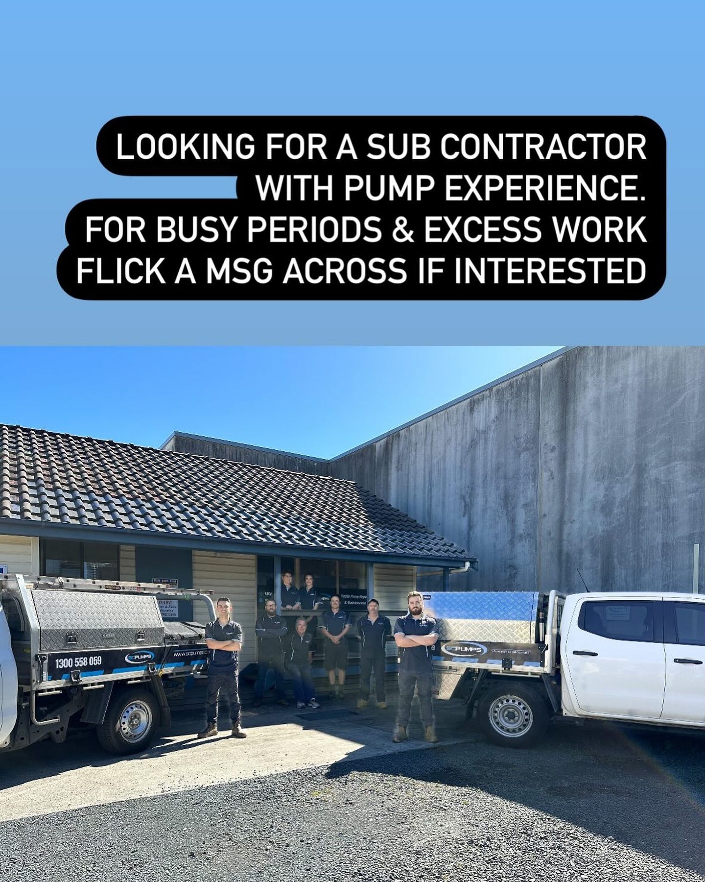 Looking for a sub contractor with pump experience for busy periods & excess work flick a msg across if interested