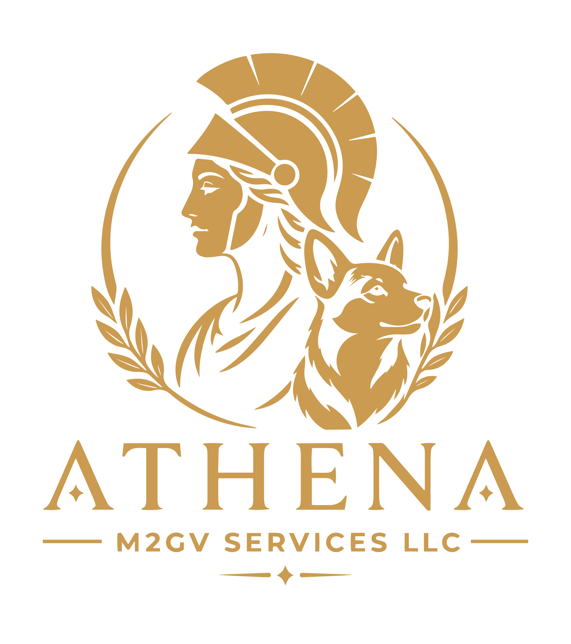 Athena M2gv Services LLC Logo for Athena M2GV Services LLC: scales of justice within a wheat and olive branch wreath.