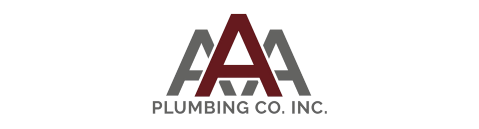 Logo for AAA Plumbing Co. Inc. with three stylized 'A' letters, the center one in maroon and the others in grey.