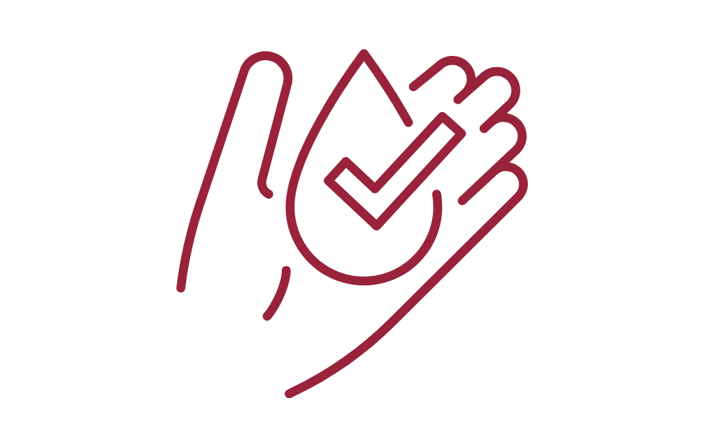 A line drawing of a hand with a check mark on it.