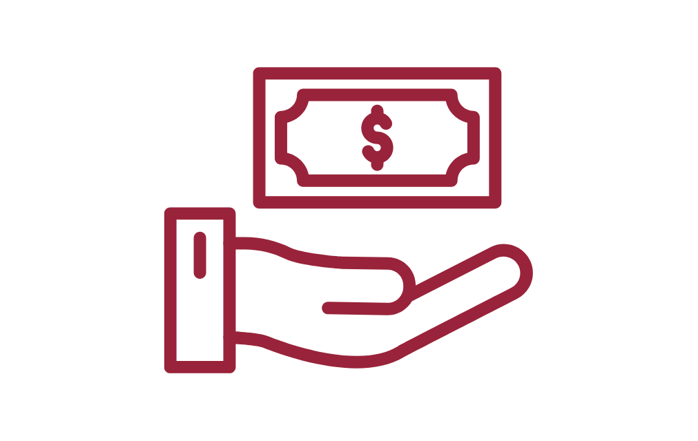 An icon of a hand holding a dollar bill.
