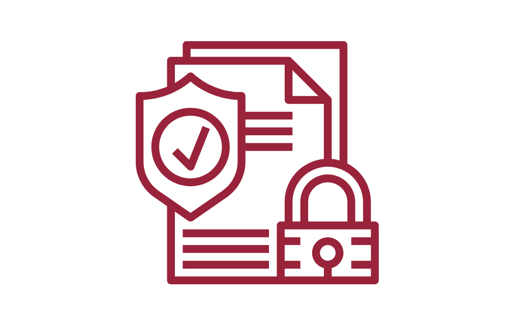 An icon of a shield , a padlock , and a check mark on a piece of paper.