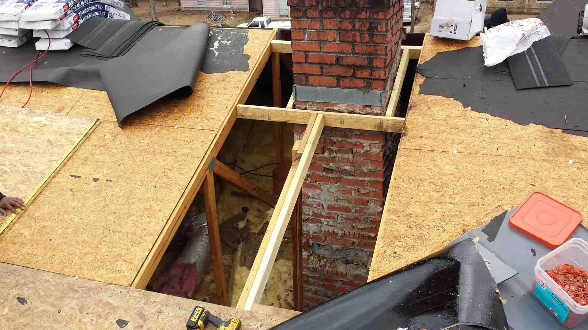 reconstructing roof for chimney flashing