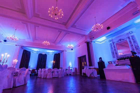 Blue Uplighting in the Monboucher room at Beamish Hall