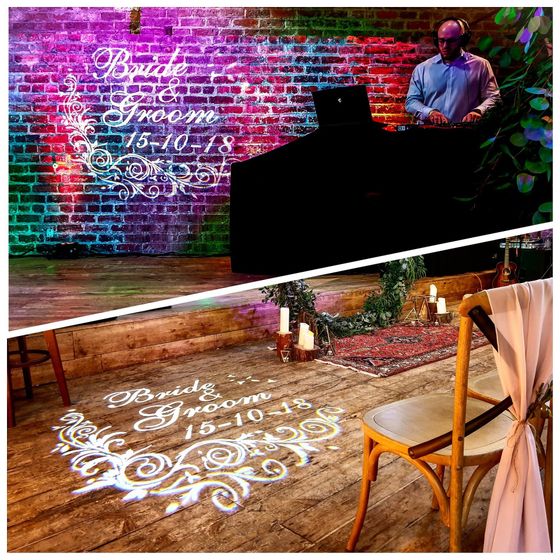 Bride & Groom example on the wall and dancefloor at Bonded Warehouse