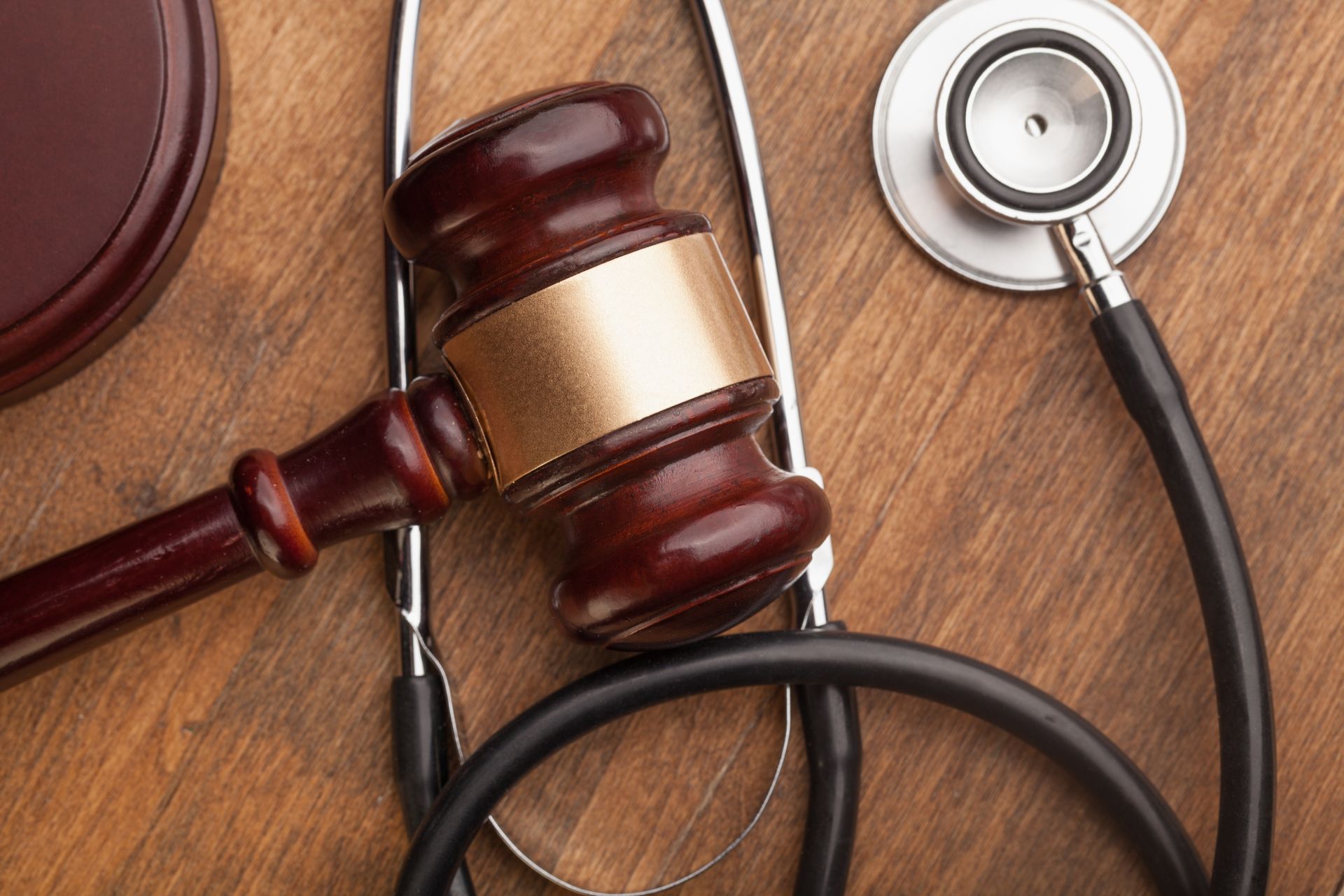 Stethoscope and judgement hammer. Stethoscope and judgement hammer.