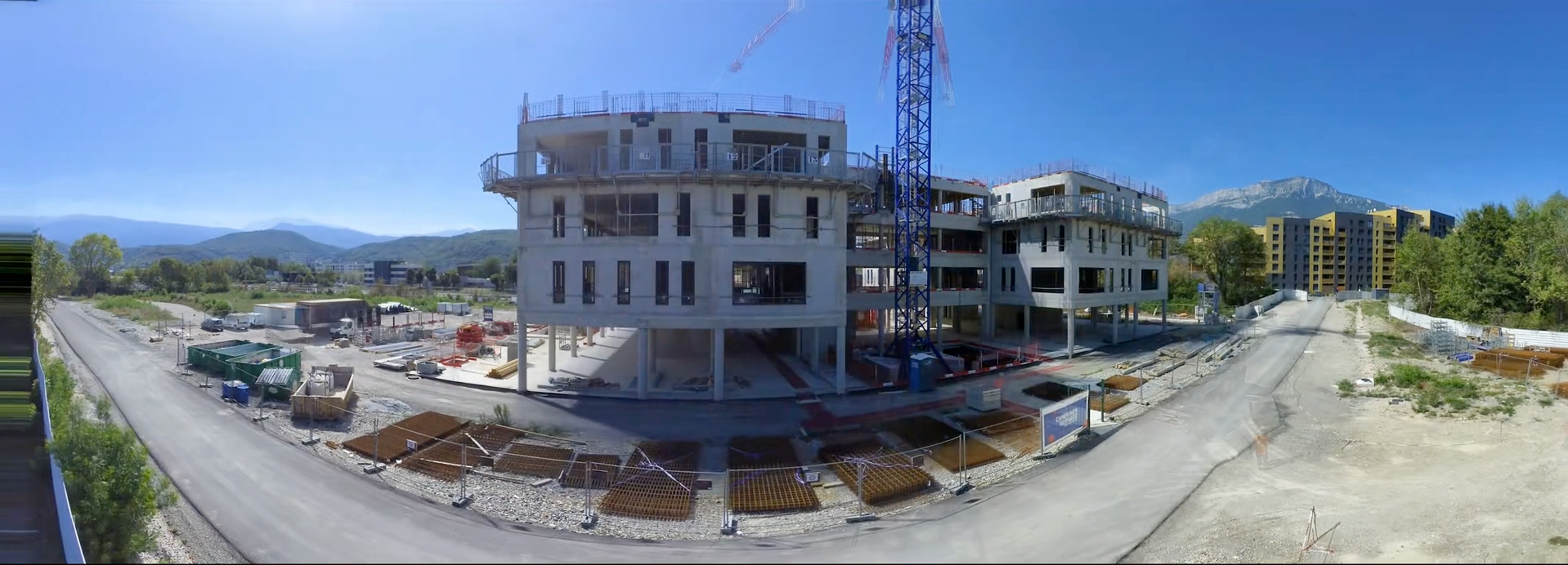 Chantier du futur bâtiment Horizon d’Artelia à Échirolles, un siège régional moderne pensé dans une logique durable et au cœur du quartier GrandAlpe.