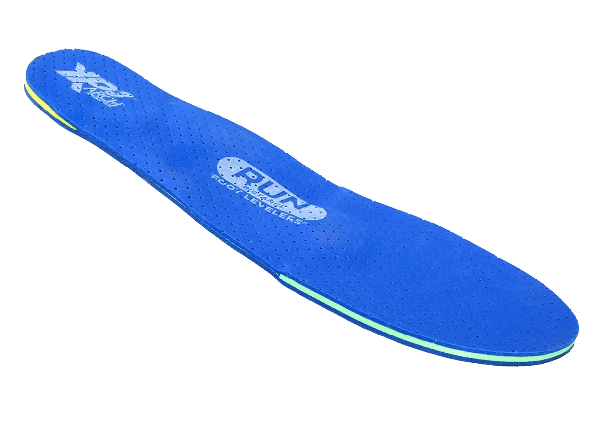 Blue and yellow running shoe insole.