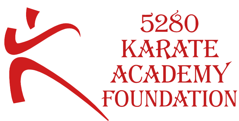 The logo for the karate academy foundation is red and white