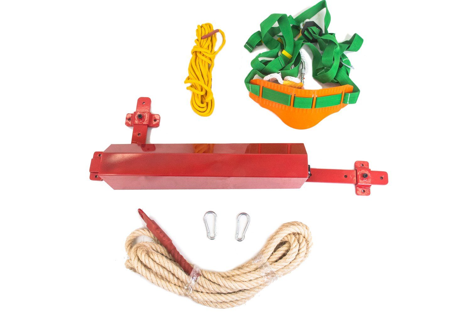 A bunch of ropes and a red object on a white background