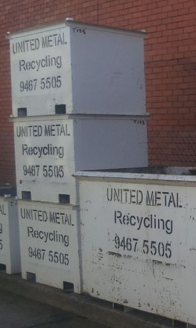 Bins filled by a metal recycling truck in Bundoora