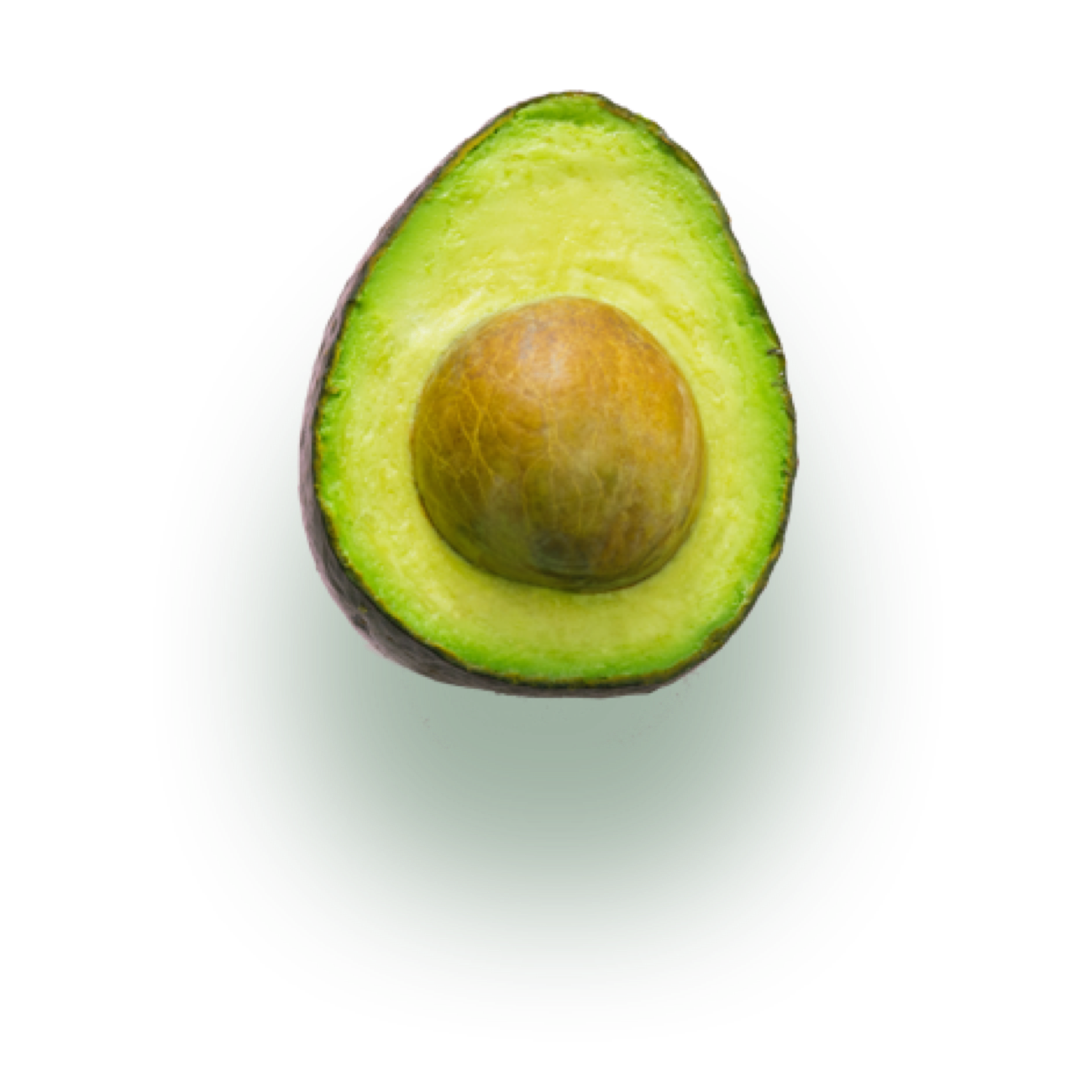 Een avocado doormidden gesneden met een bruin hart
