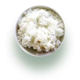 A bowl of white rice on a white background