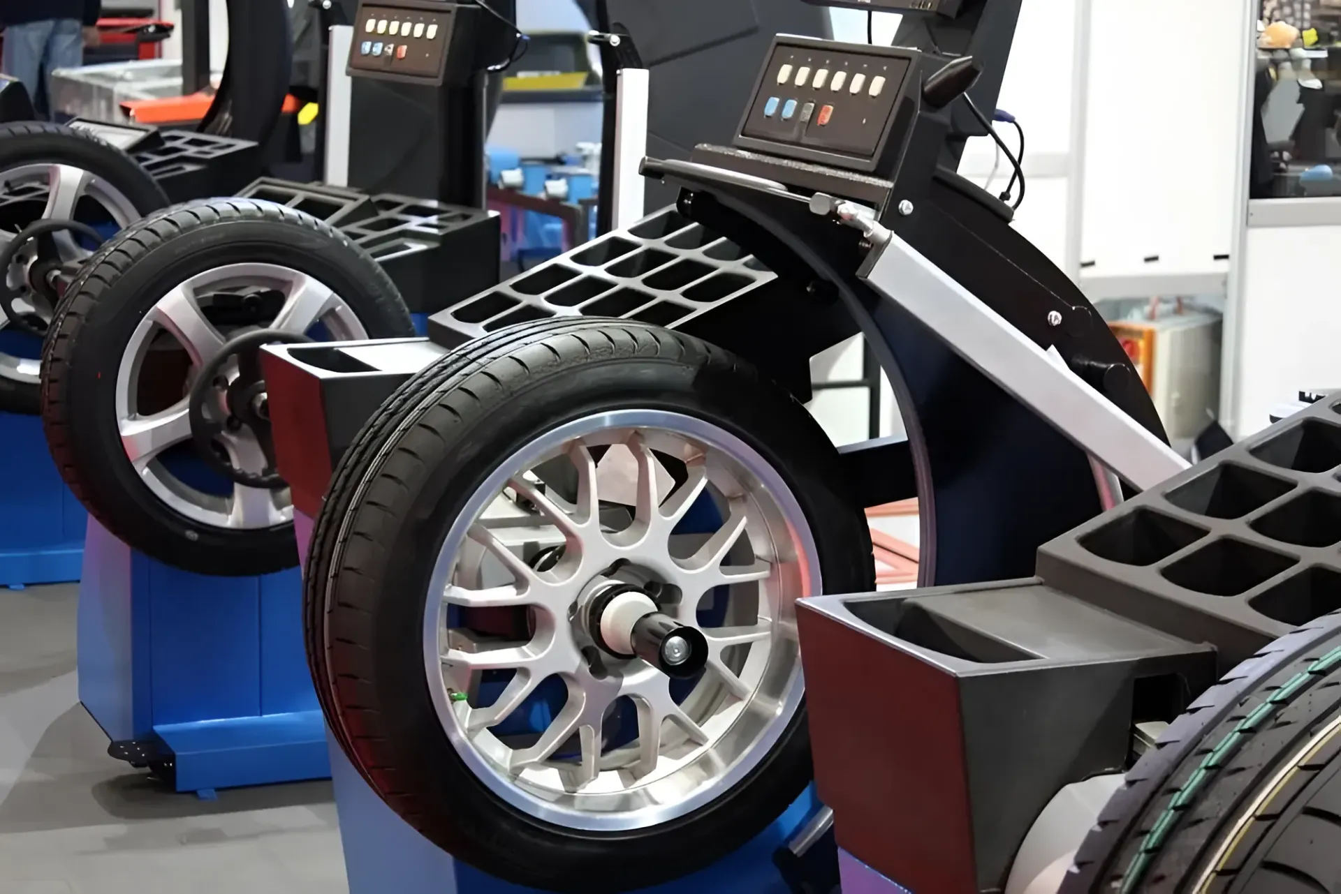 Tires on a Wheel Balancing Machine in a Repair Shop — Innisfail Pro Motors in Tully, QLD