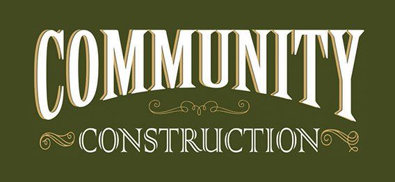 A logo for community construction on a green background.