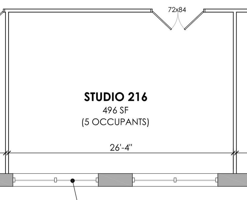 a black and white floor plan of a studio with 5 occupants .