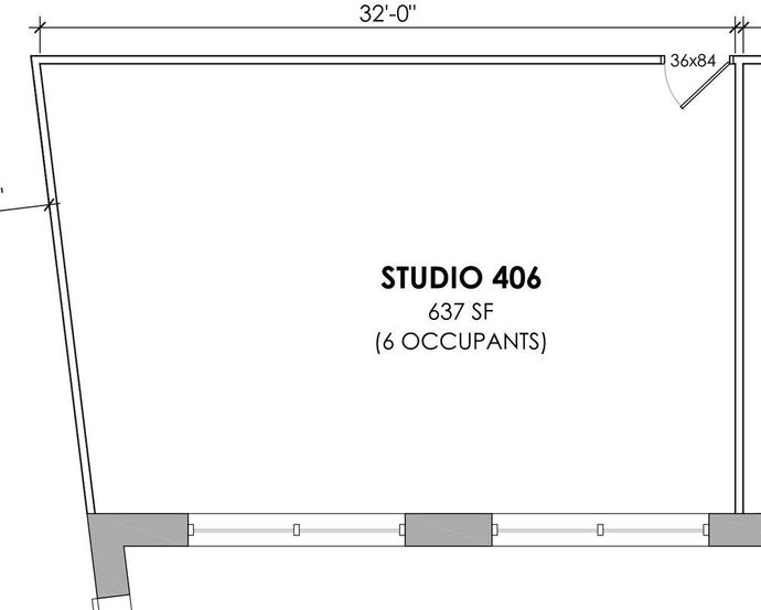 a black and white floor plan of a studio with 6 occupants .