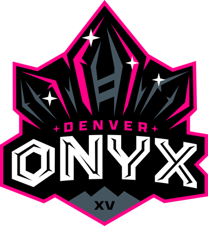The Denver Onyx logo is a pink and black logo with a mountain in the background.