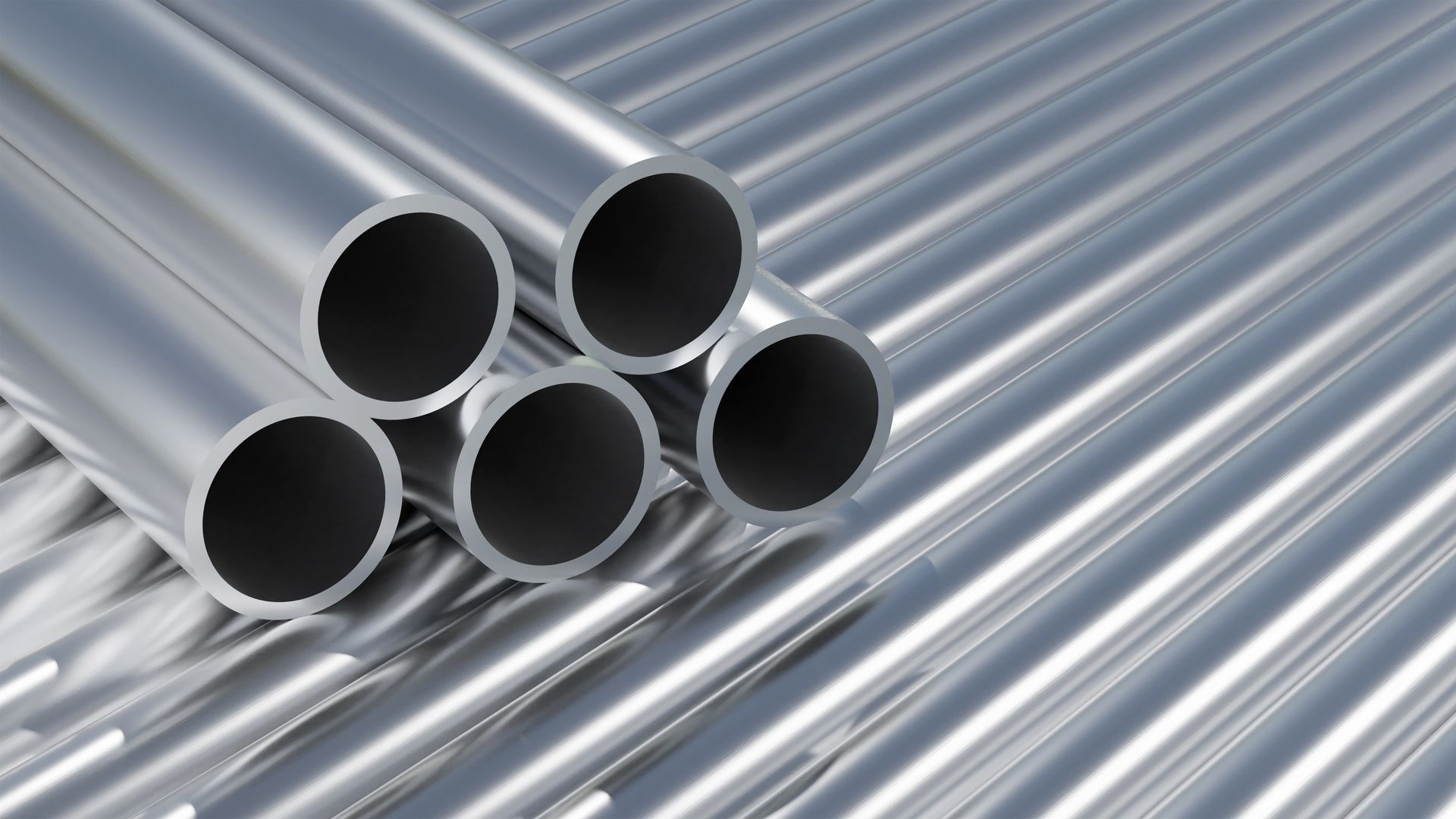 Steel galvanizing metal pipes stacked in bundle showing smooth zinc-coated surface finish.