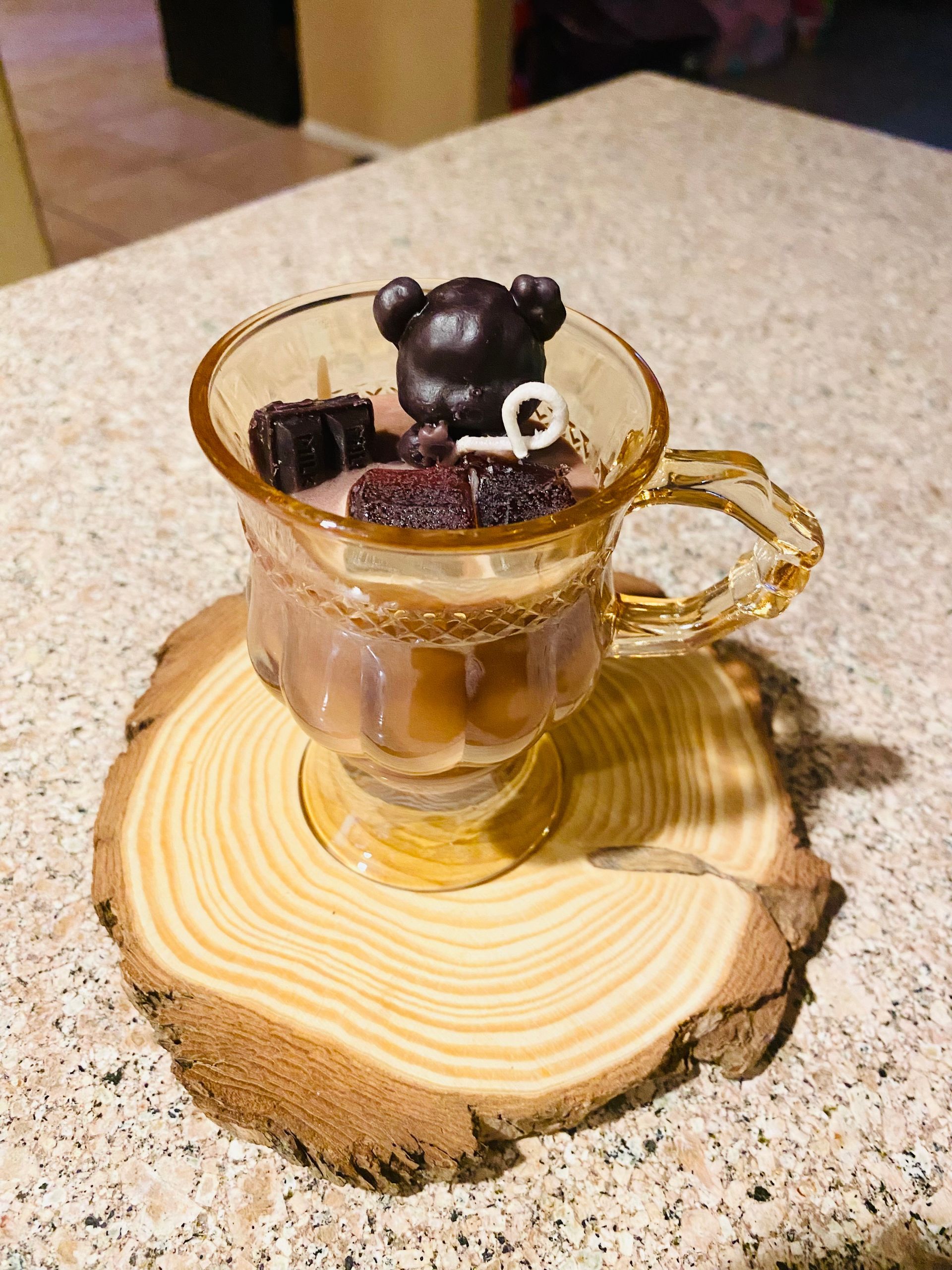 Chocolate teddy bear glass cup candle