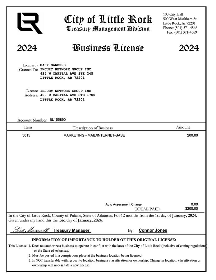 Little Rock Business License 2022