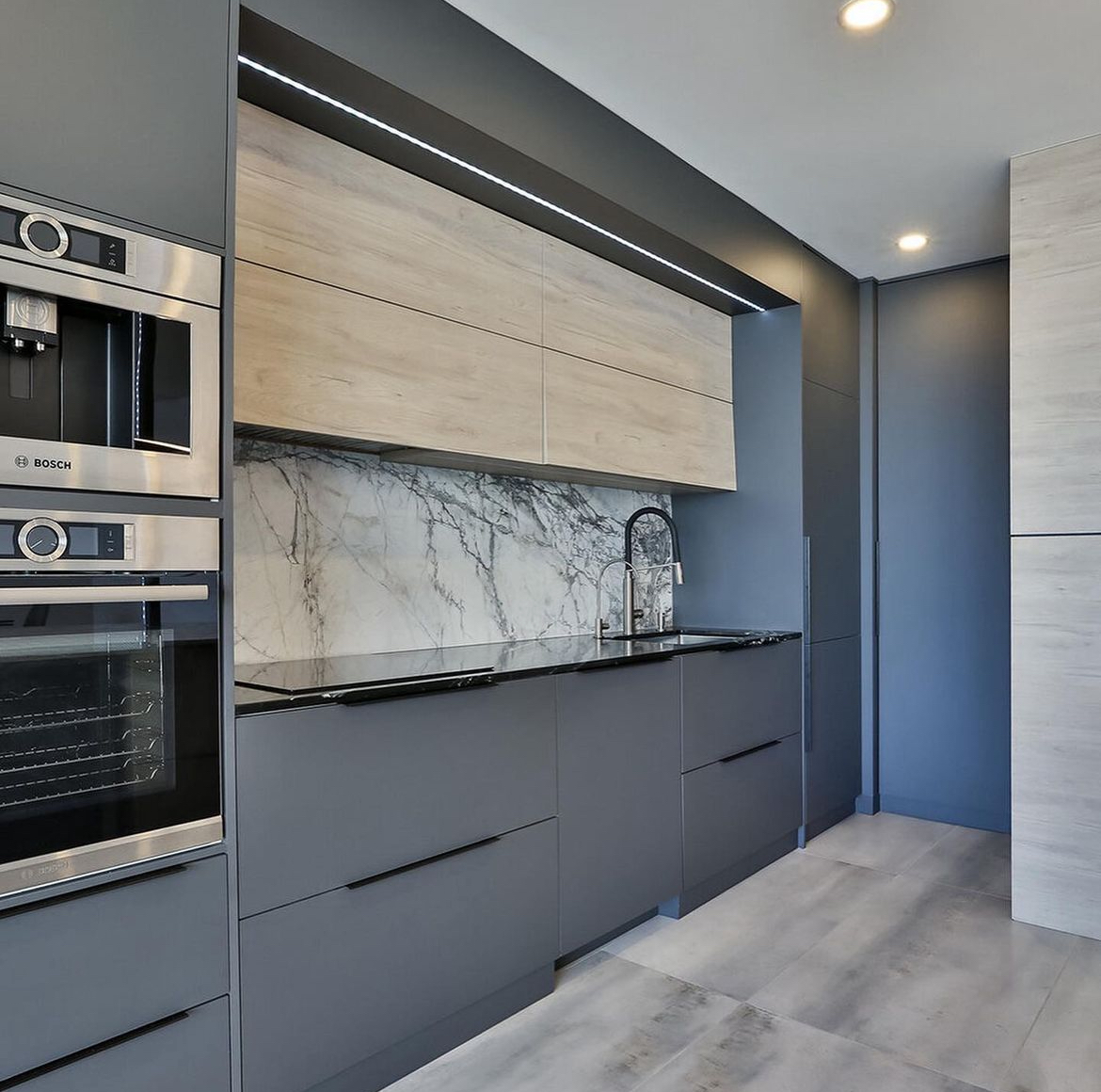 Sleek Dekton countertops in a minimalist kitchen design.