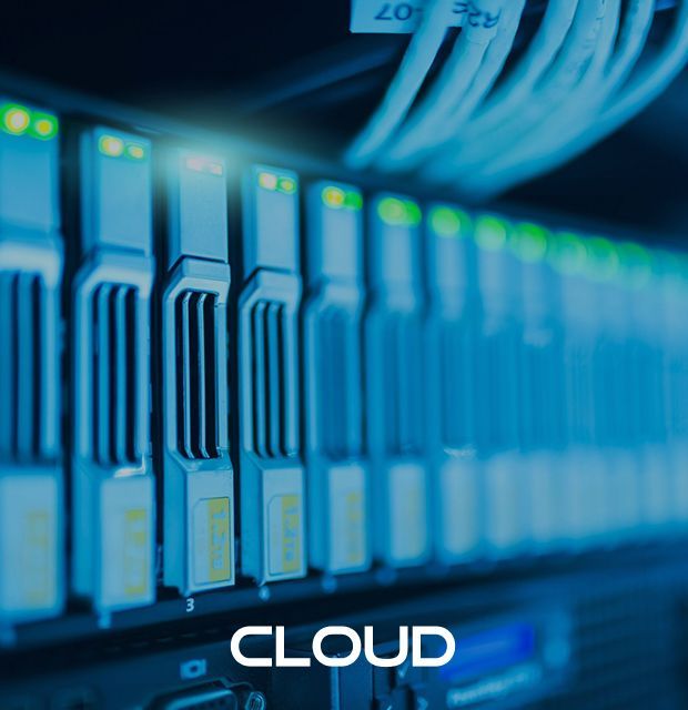 A picture of a server with the word cloud on it